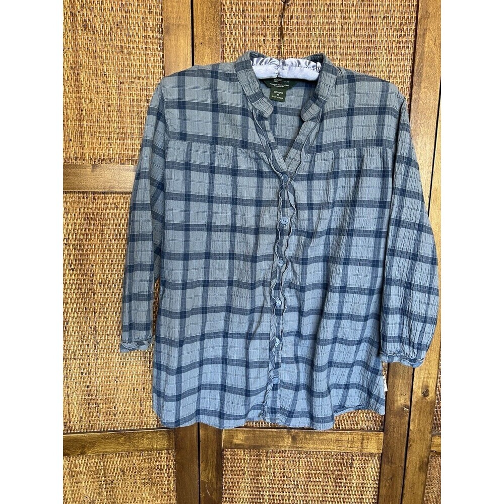 Woolrich Womens Shirt Blue Ruffled Plaid Flannel Button Down 100% Cotton Medium